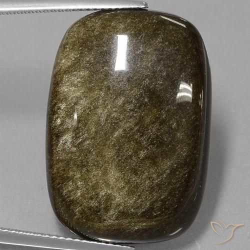 Obsidiana Negro con brillo dorado natural de 25.46 ct, Forma Cojín, Opaco