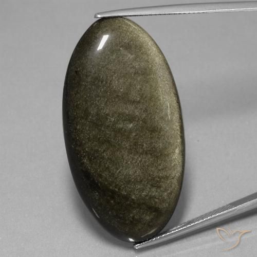Obsidiana Negro con brillo dorado natural de 37.05 ct, Ovalada, Opaco