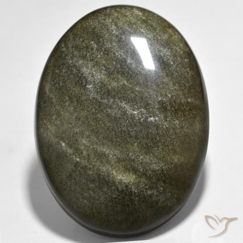Obsidiana Negro con brillo dorado natural de 42.63 ct, Ovalada, Opaco