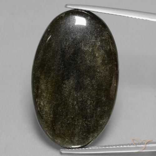 Obsidiana Negro con brillo dorado natural de 28.75 ct, Ovalada, Opaco