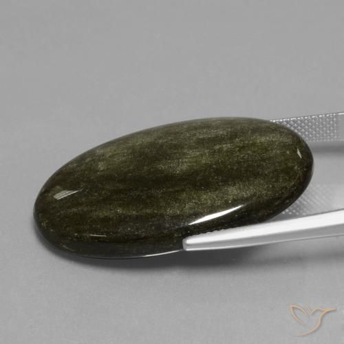 Obsidiana Negro con brillo dorado natural de 28.75 ct, Ovalada, Opaco
