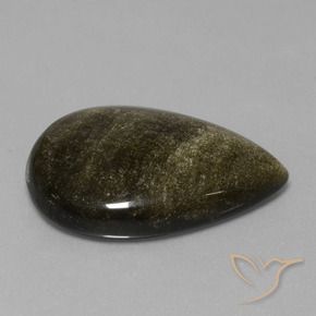 Obsidiana Negro con brillo dorado natural de 35.49 ct, En forma de pera, Opaco