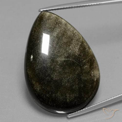 37.83ct Natural Negro con brillo dorado Obsidiana, En forma de pera, Opaco