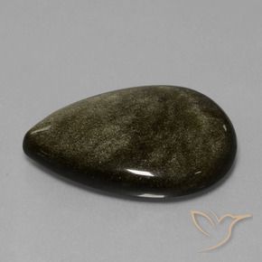 Obsidiana Negro con brillo dorado natural de 37.83 ct, En forma de pera, Opaco