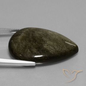 Obsidiana Negro con brillo dorado natural de 37.83 ct, En forma de pera, Opaco