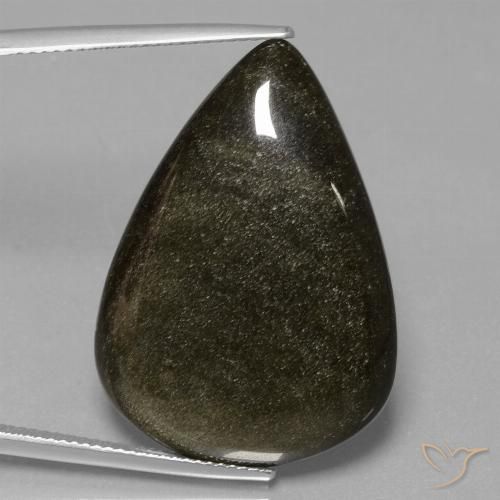 27.71ct Natural Negro con brillo dorado Obsidiana, En forma de pera, Opaco