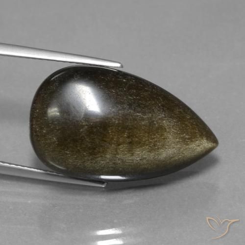 Obsidiana Negro con brillo dorado natural de 15.20 ct, En forma de pera, Opaco