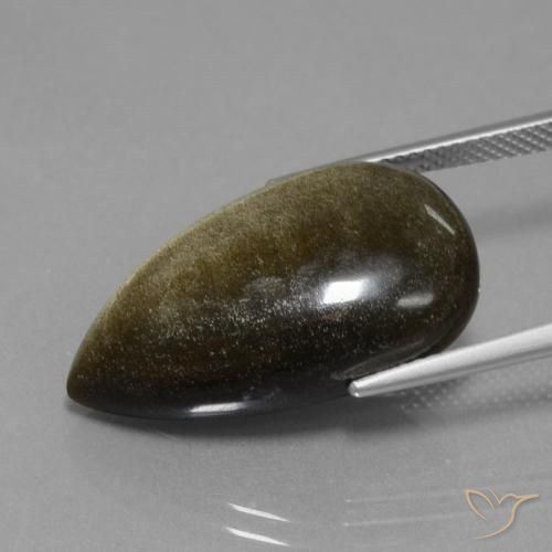 Obsidiana Negro con brillo dorado natural de 15.20 ct, En forma de pera, Opaco
