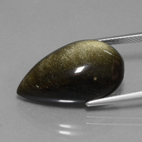 Obsidiana Brillo dorado negro natural de 13.69 ct, En forma de pera, Opaco