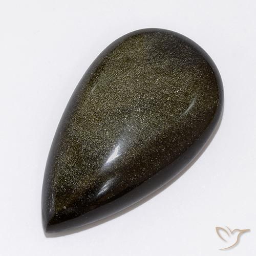 Obsidiana Negro con bronce natural de 26.64 ct, En forma de pera, Opaco