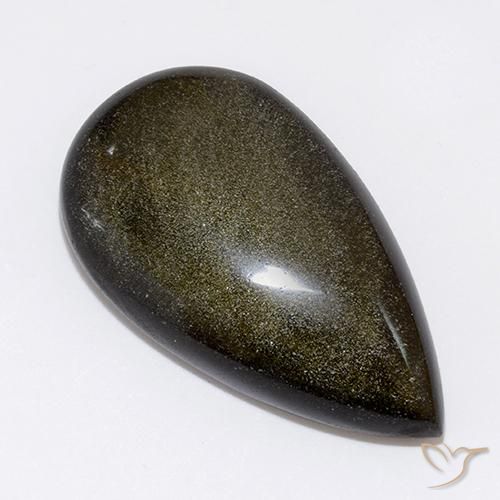 Obsidiana Negro con bronce natural de 26.64 ct, En forma de pera, Opaco