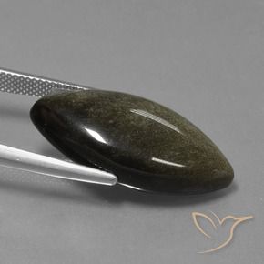 Obsidiana Negro con brillo dorado natural de 17.08 ct, Marquesa, Opaco