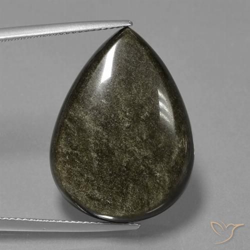 25.69ct Natural Negro con brillo dorado Obsidiana, En forma de pera, Opaco