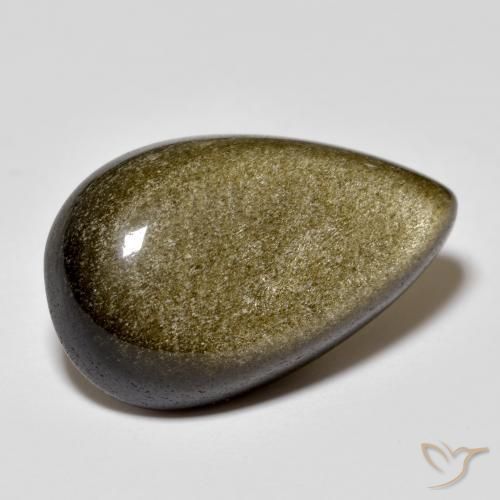Obsidiana negro con brillo dorado natural de 13,44 ct, en forma de pera, opaco