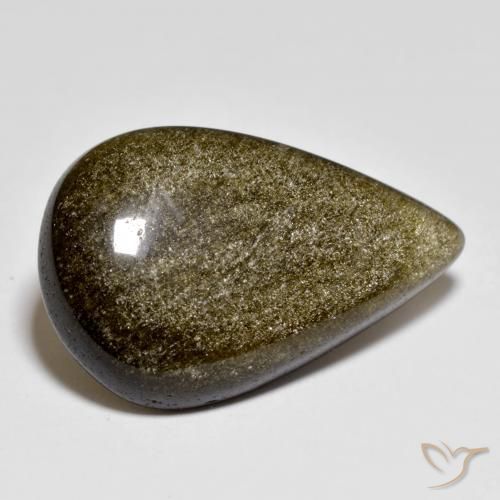 Obsidiana Negro con brillo dorado natural de 11.74 ct, En forma de pera, Opaco