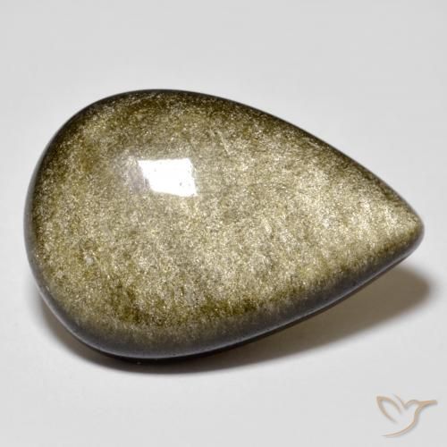 Obsidiana Negro con brillo dorado natural de 16.02 ct, En forma de pera, Opaco