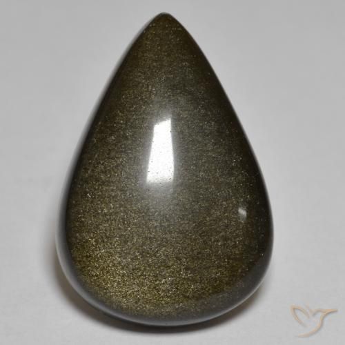 Obsidiana Negro con brillo dorado natural de 15.09 ct, En forma de pera, Opaco
