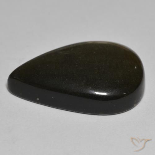 Obsidiana Negro con brillo dorado natural de 15.09 ct, En forma de pera, Opaco