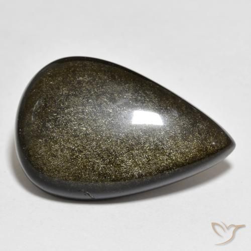 Obsidiana Negro con brillo dorado natural de 18.27 ct, En forma de pera, Opaco