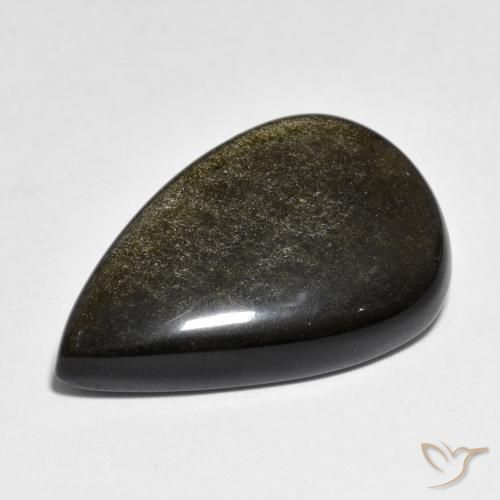 Obsidiana Negro con brillo dorado natural de 18.27 ct, En forma de pera, Opaco
