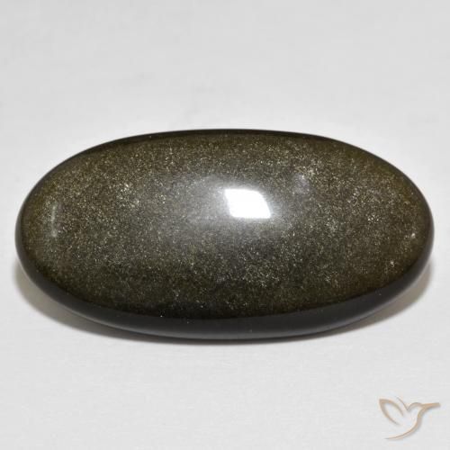 Obsidiana Negro con brillo dorado natural de 19.87 ct, Ovalada, Opaco