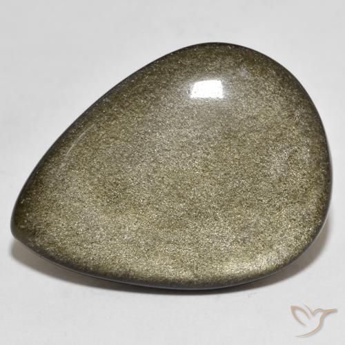 Obsidiana Negro con brillo dorado natural de 26.37 ct, En forma de pera, Opaco