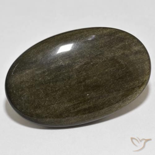 Obsidiana Negro con brillo dorado natural de 39.46 ct, Ovalada, Opaco