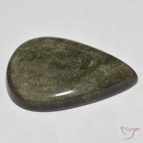 Obsidiana Negro con brillo dorado natural de 34.05 ct, En forma de pera, Opaco