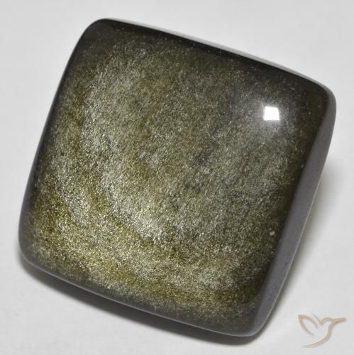 Obsidiana Negro con brillo dorado natural de 27.68 ct, Corte Cojín, Opaco