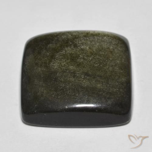 Obsidiana Negro con brillo dorado natural de 27.68 ct, Corte Cojín, Opaco