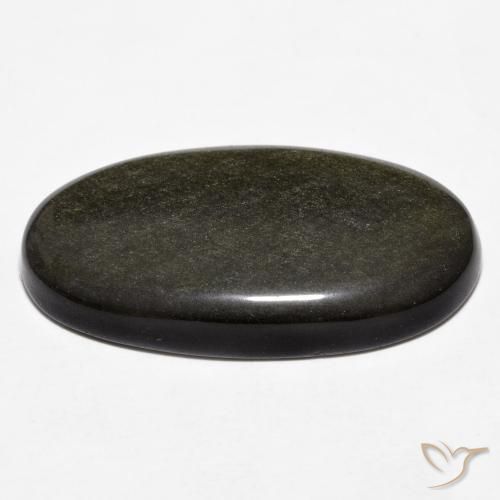 Obsidiana Negro con brillo dorado natural de 18.78 ct, Ovalada, Opaco