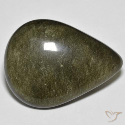 Obsidiana Negro con brillo dorado natural de 21.44 ct, En forma de pera, Opaco