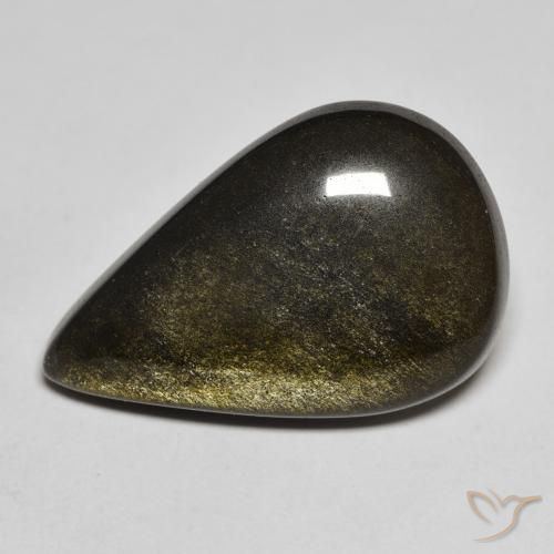 Obsidiana Negro con brillo dorado natural de 11.01 ct, En forma de pera, Opaco
