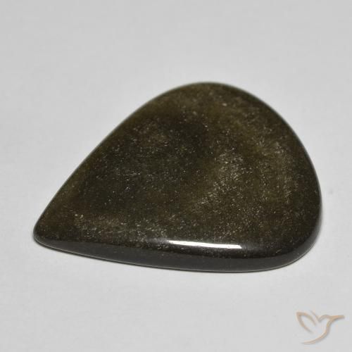 Obsidiana Negro con brillo dorado natural de 17.61 ct, En forma de pera, Opaco