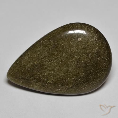 Obsidiana Negro con brillo dorado natural de 13.36 ct, En forma de pera, Opaco