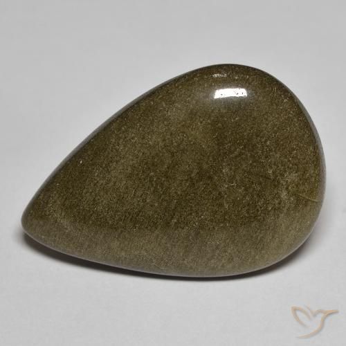 Obsidiana Negro con brillo dorado natural de 15.24 ct, En forma de pera, Opaco