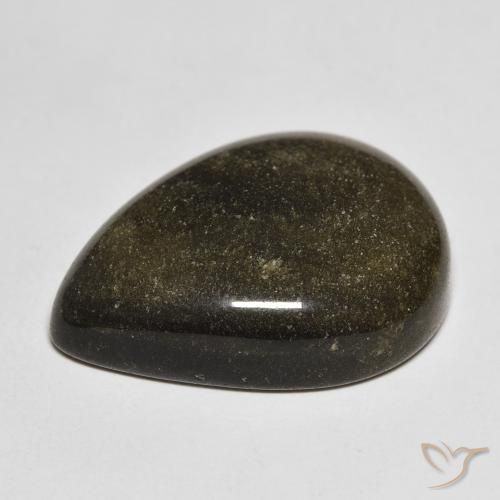 Obsidiana Negro con brillo dorado natural de 17.02 ct, En forma de pera, Opaco