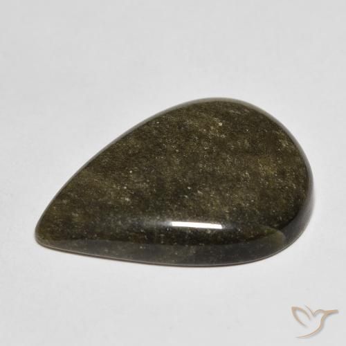 Obsidiana Negro con brillo dorado natural de 13.21 ct, En forma de pera, Opaco