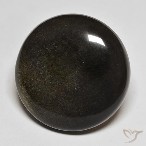 Obsidiana Negro con brillo dorado natural de 30.14 ct, Corte Redondo, Opaco