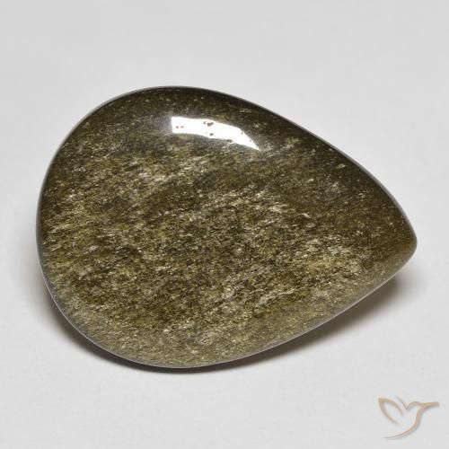 Obsidiana Negro con brillo dorado natural de 11.74 ct, En forma de pera, Opaco