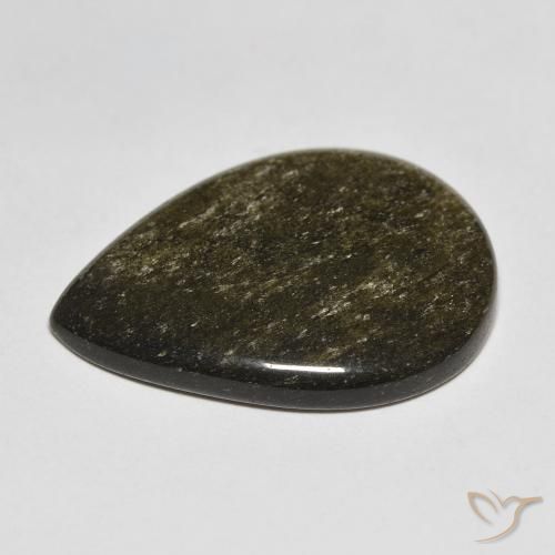 Obsidiana Negro con brillo dorado natural de 11.74 ct, En forma de pera, Opaco