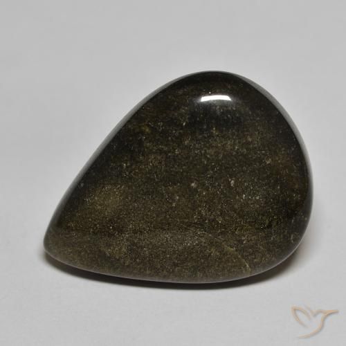 Obsidiana Negro con brillo dorado natural de 21.20 ct, En forma de pera, Opaco