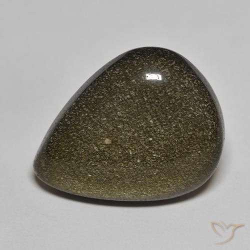 Obsidiana Negro con brillo dorado natural de 17.46 ct, En forma de pera, Opaco