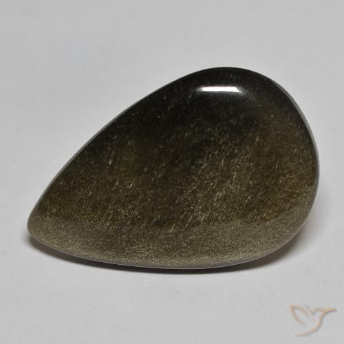 Obsidiana Negro con brillo dorado natural de 16.87 ct, En forma de pera, Opaco