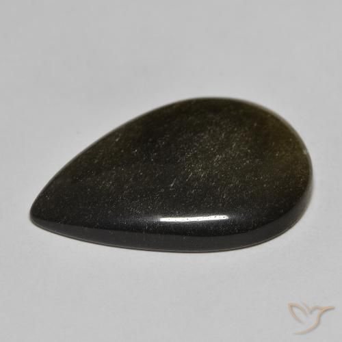 Obsidiana Negro con brillo dorado natural de 16.87 ct, En forma de pera, Opaco