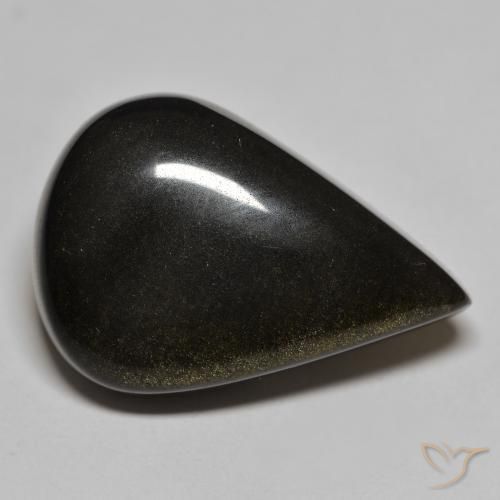 Obsidiana Negro con brillo dorado natural de 29.24 ct, En forma de pera, Opaco
