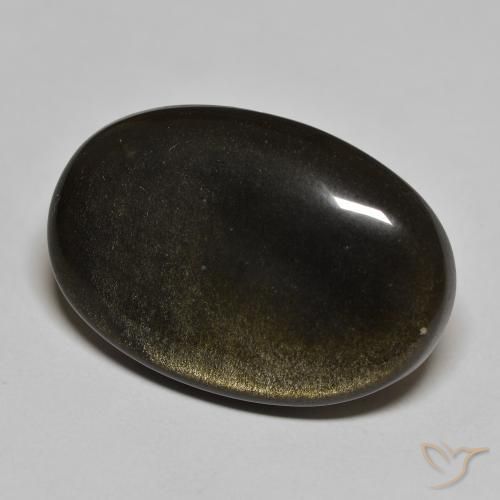 Obsidiana Negro con brillo dorado natural de 22.99 ct, Ovalada, Opaco