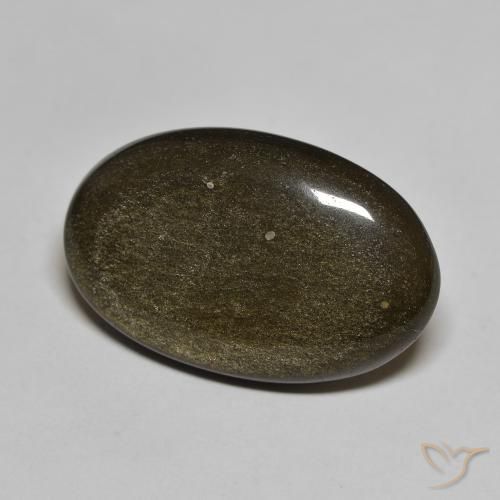 Obsidiana Negro con brillo dorado natural de 13.63 ct, Ovalada, Opaco