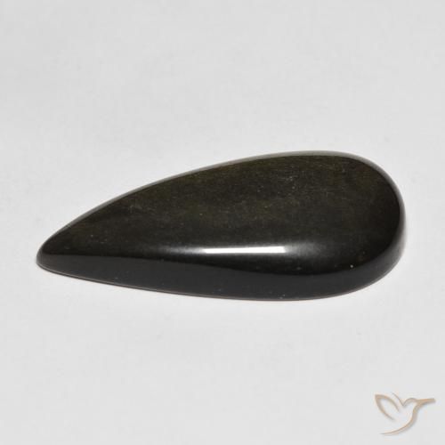 Obsidiana Negro con brillo dorado natural de 12.77 ct, En forma de pera, Opaco