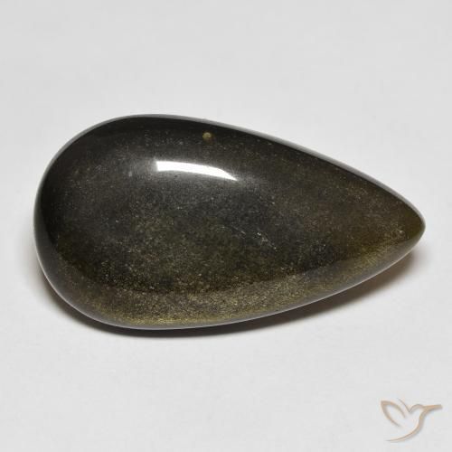 Obsidiana Negro con brillo dorado natural de 15.65 ct, En forma de pera, Opaco